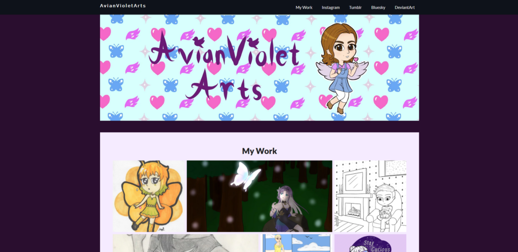 A screenshot of the AvianViolet Arts portfolio.
